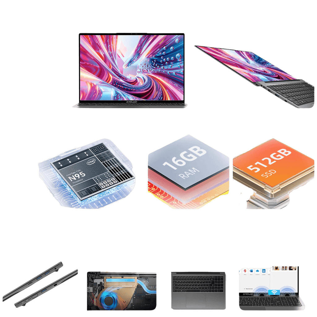 F16 Air 16'' Laptop Flip 180 degree, 16GB + 512GB, for Intel N95 CPU - TKINGS