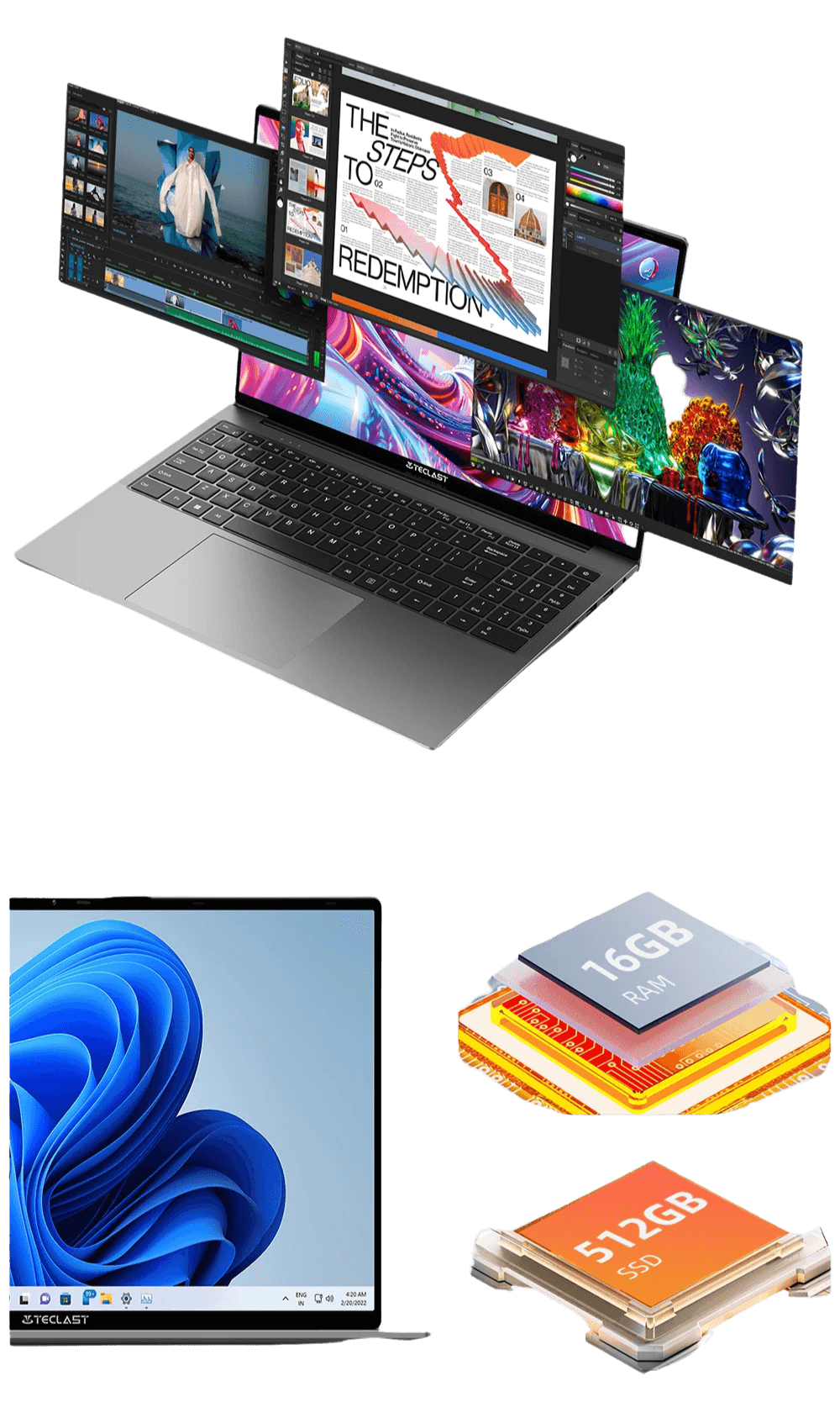 F16 Air 16'' Laptop Flip 180 degree, 16GB + 512GB, for Intel N95 CPU - TKINGS