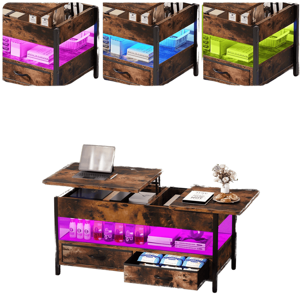 Solid Wood Coffee table with USB Powered LED - TKINGS