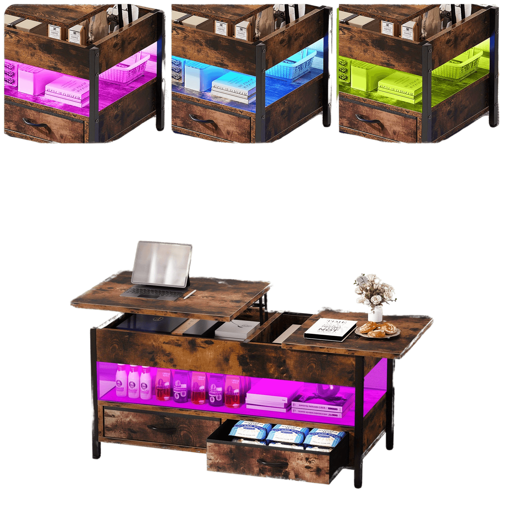 Solid Wood Coffee table with USB Powered LED - TKINGS