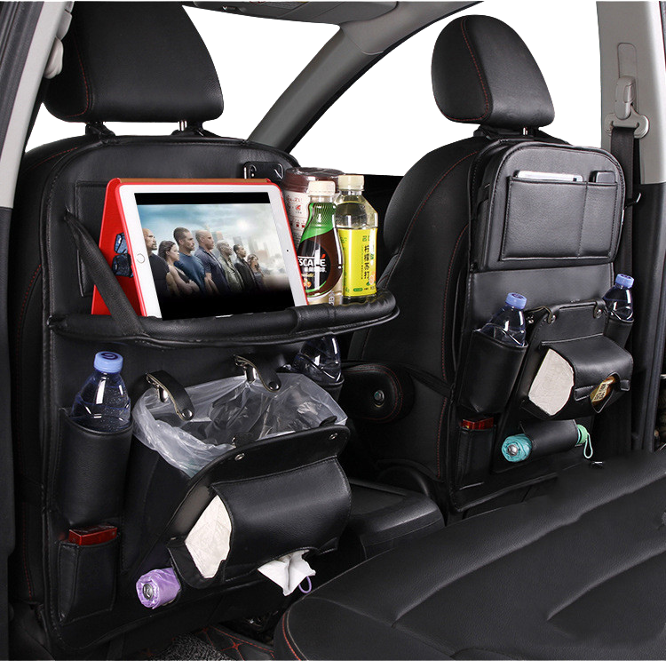 Leather Car Storage Bag Multifunction Seat Back Tray Hanging