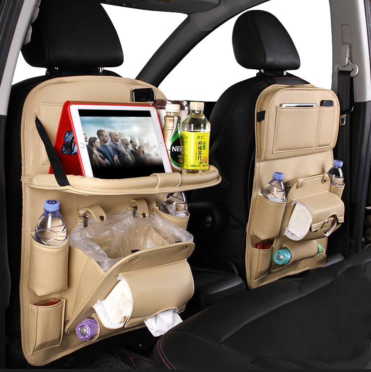 Leather Car Storage Bag Multifunction Seat Back Tray Hanging