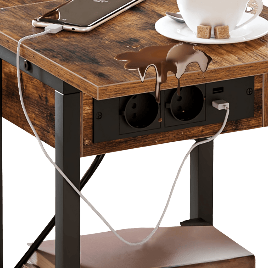 Vintage Tech Table with Charging Station - TKINGS