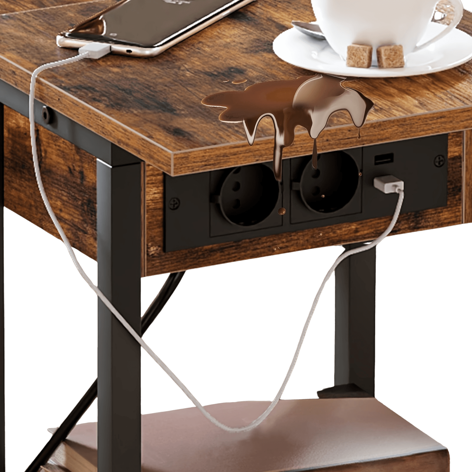 Vintage Tech Table with Charging Station - TKINGS
