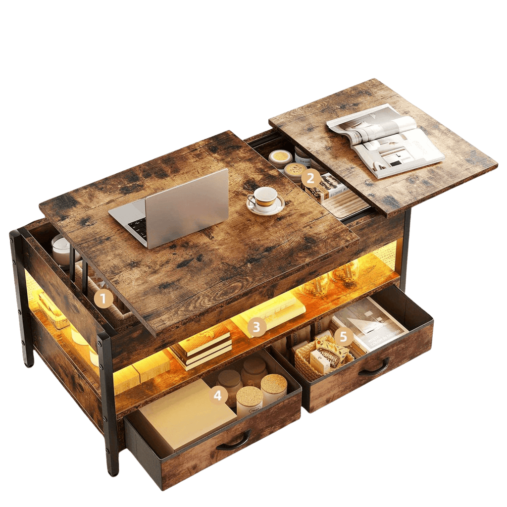 Solid Wood Coffee table with USB Powered LED - TKINGS