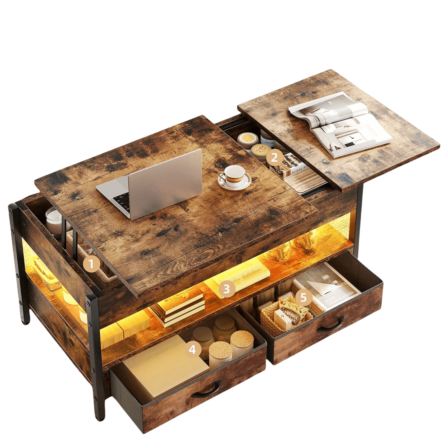 Solid Wood Coffee table with USB Powered LED - TKINGS