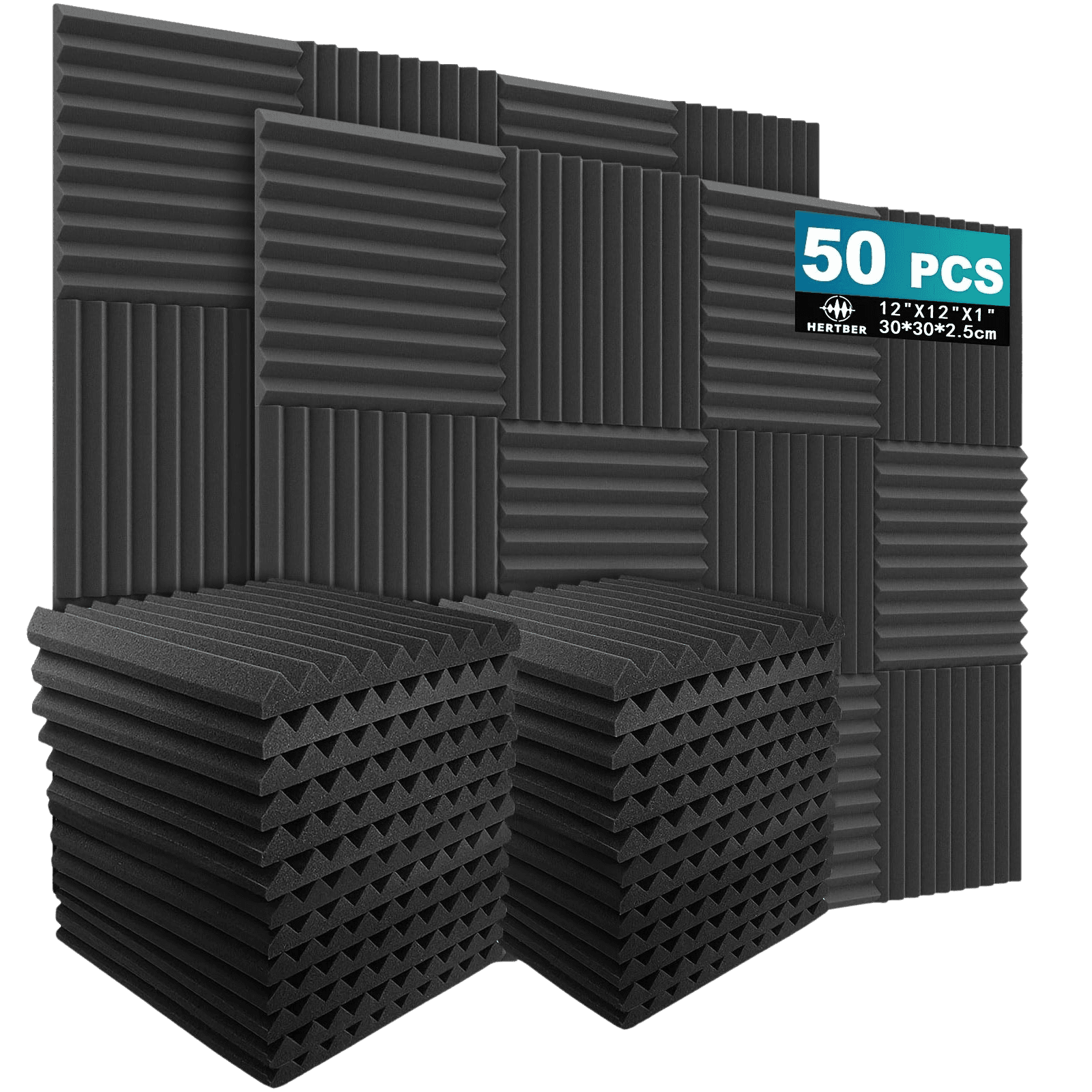 Pack of 50 Black Soundproof Panels Measuring 30*30*2.5Cm - TKINGS