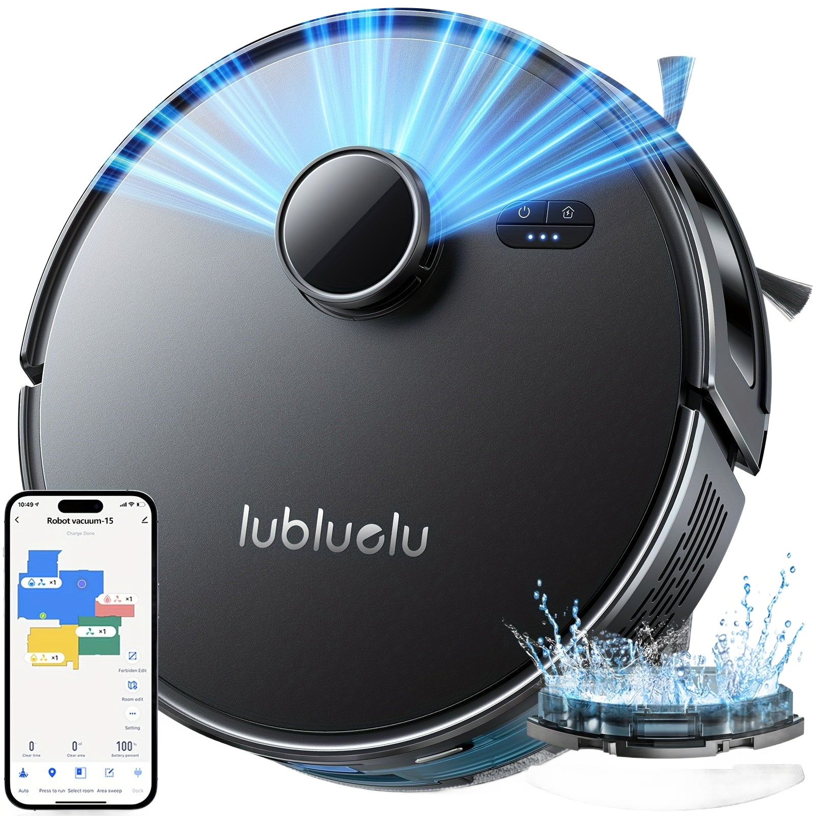 Image from Robot Vacuum And Mop Combo 6500Pa, Lubluelu L15 Robot Vacuum, Auto-Charging, 5 Maps, 30 No-go Zones, WiFi/App/Alexa, 3in 1 Robot Vacuum Cleaner for Pet Hair Carpet Hard Floor - Copy