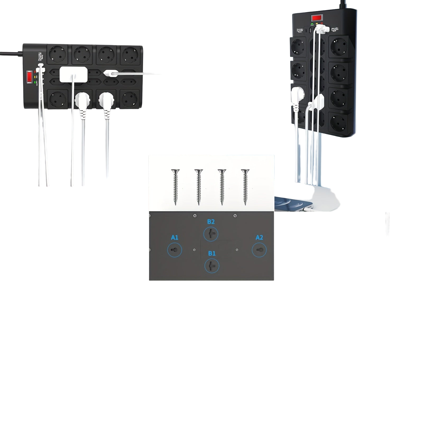 Image from Power Board 3680W/16A, Multiple Power Boards With 18 AC Sockets, 4 USB-A Ports, And 2 USB-C, Anti-theft Plug With Status Indicator Light And Overvoltage Protection 2M Cable - Copy