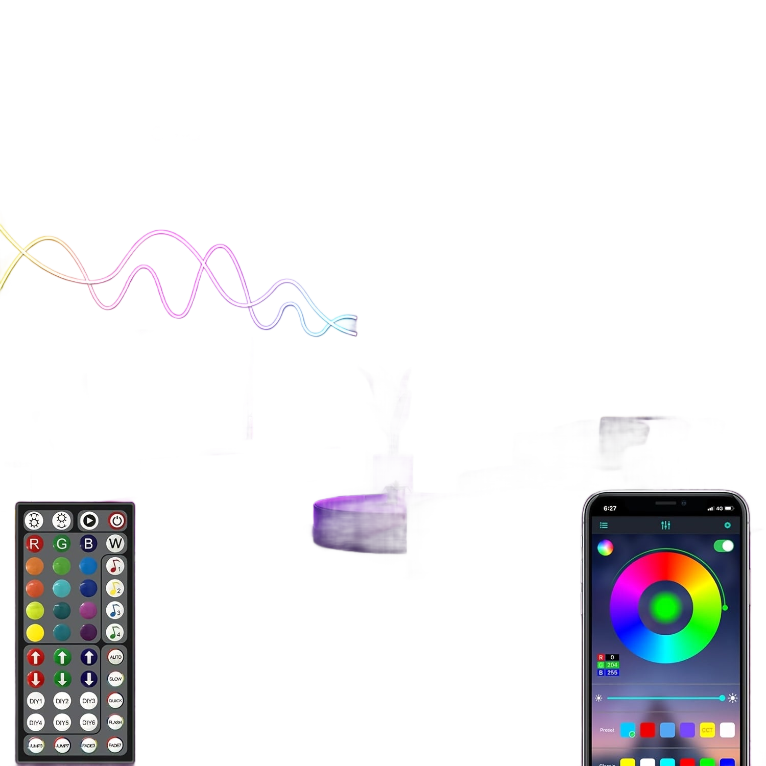 Image from Mexllex Upgraded Smart RGB Neon LED Strip With App/Remote Control, Multiple Modes, Timer Function, Music Sync Gaming LED Strip Lights For Bedroom, Room Decoration - Copy