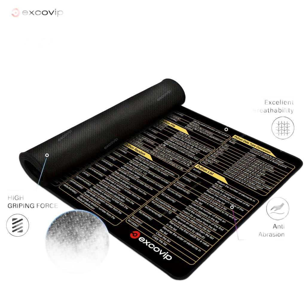 Image from EXCOVIP Python Programming Cheat Sheet Mouse Pad - Large, Washable & Non-Slip Desk Mat for Coders and Designers - Copy