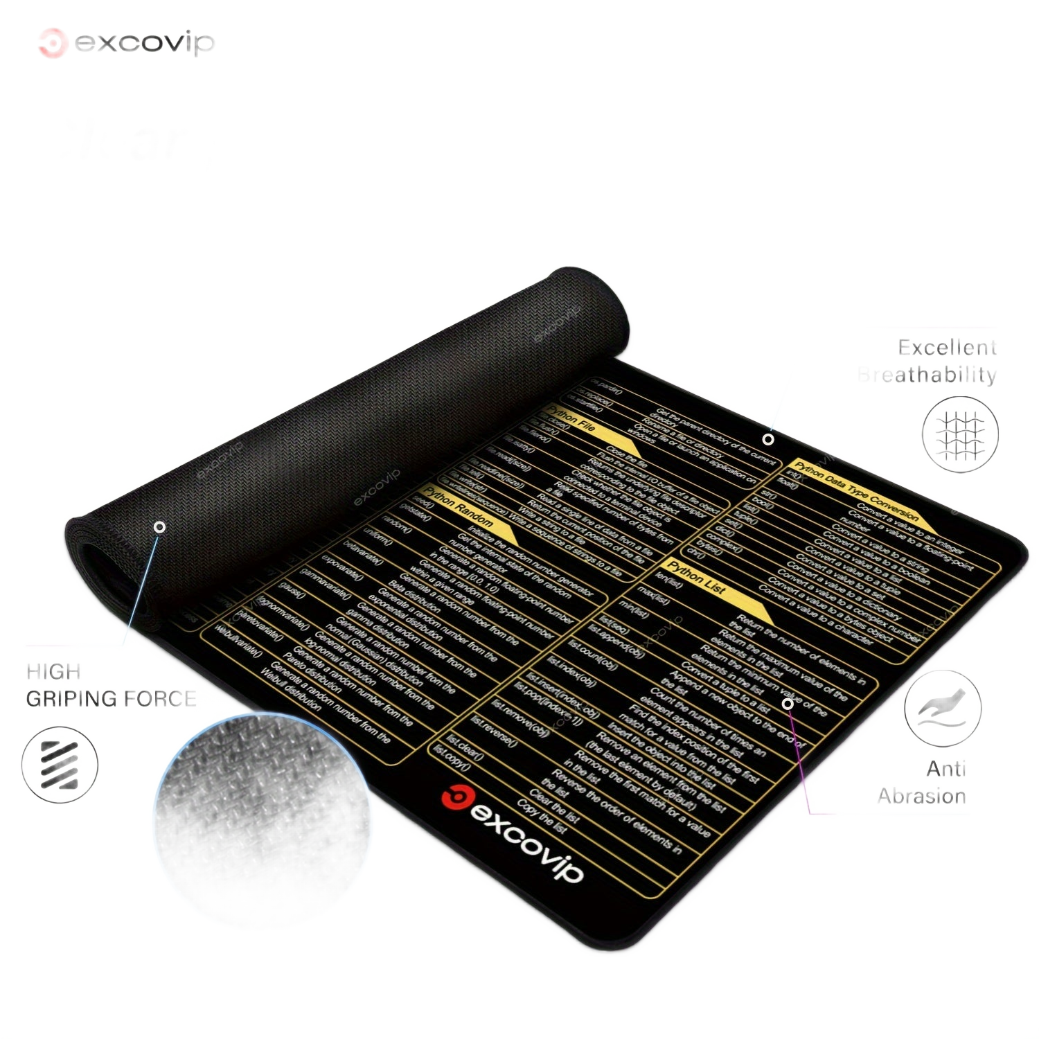 Image from EXCOVIP Python Programming Cheat Sheet Mouse Pad - Large, Washable & Non-Slip Desk Mat for Coders and Designers - Copy