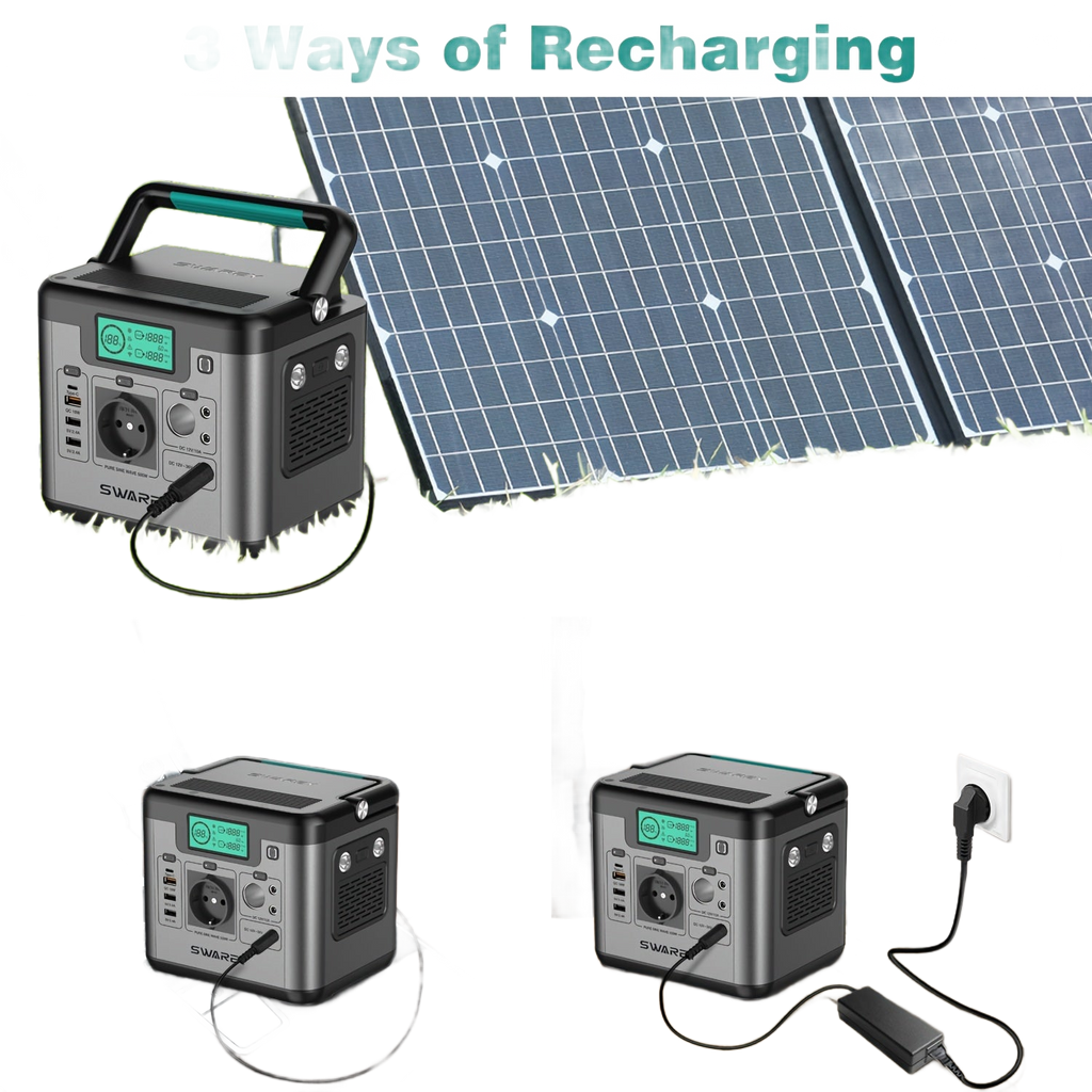 Image from SWAREY Portable Power Bank, Power Station 518 Wh, Solar Generator 500 W AC Output, 65 W USB-C Port, Power Generator Battery for Party, Travel, Camping, Motorhome, Emergency - Copy