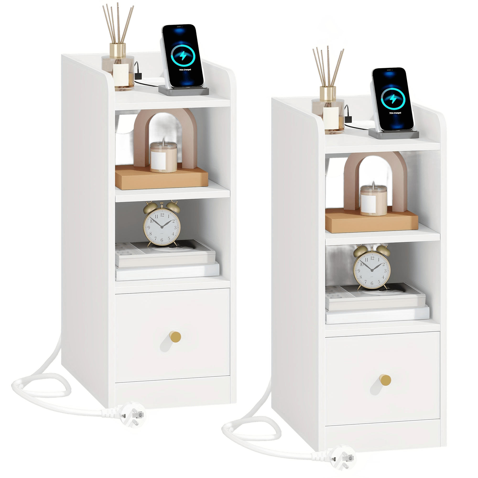Bedside Table Set Of 2 With Charging Station, USB & Type C - TKINGS