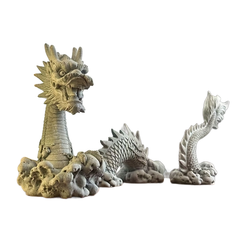 Image from 3pcs Chinese Dragon Sculpture Set - Handcrafted Carved Stone Art Figurines, Suitable for Home Office Desk Decor, Fish Tank Landscape, Auspicious Feng Shui Ornaments, Tea Pets and Holiday Gifts - Copy