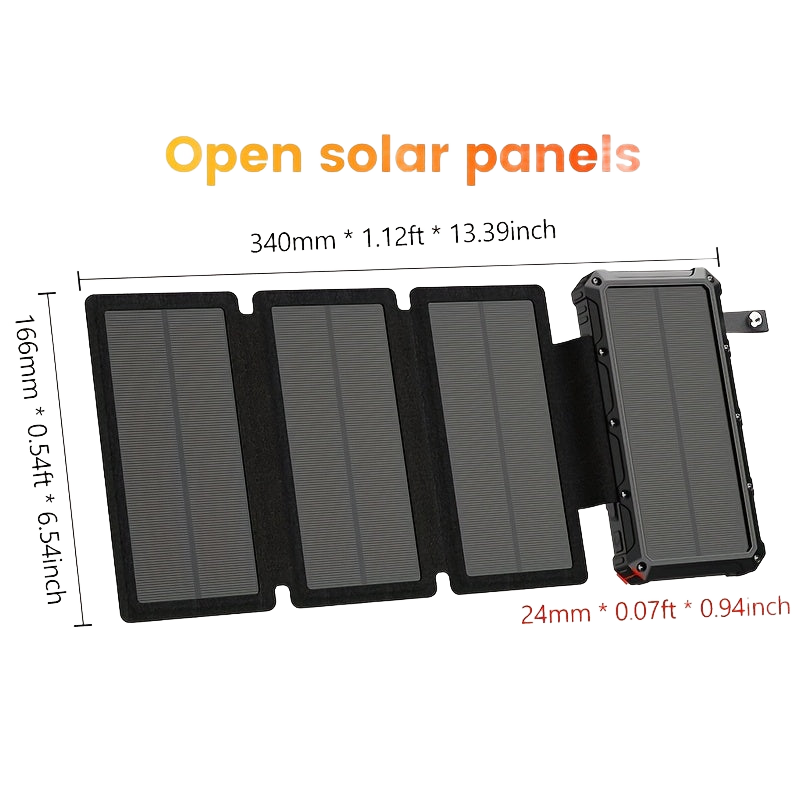 Image from EAGET 4-Foldable Solar Panels 8W High Conversion Efficiency 20000mAh Portable Power Bank with 3A Fast Charging, 2 USB Outputs & USB-C, Compatible with Smartphones, Tablets, Laptops for Outdoor Camping, Hiking, Travel, Solar P - Copy