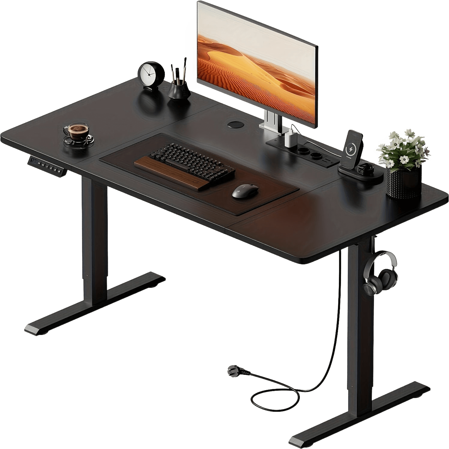 Electric Desk With Adjustable Height, USB Charging Port, And Power Outlet - TKINGS