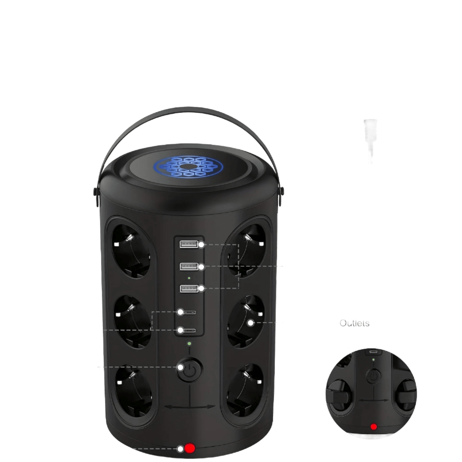 Surge Protector Power Strip Tower with 5 USB and 2 Type-C Ports - TKINGS