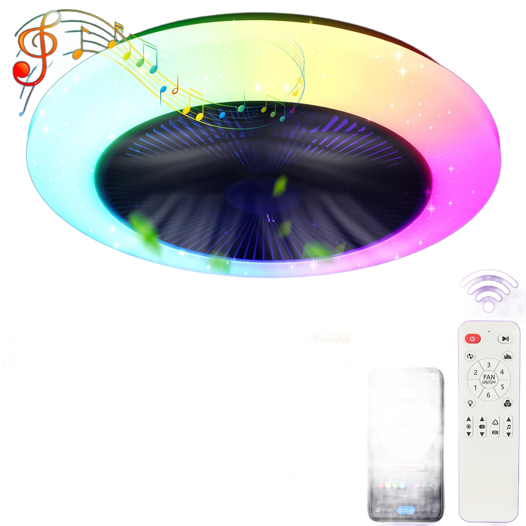 Image from RGB Smart Ceiling Fan Light with Music Sync | 6-Speed Fan + Starry Sky Effect | Quiet Design | APP/Lighting | Suitable for Bedroom/Dining Room - Copy