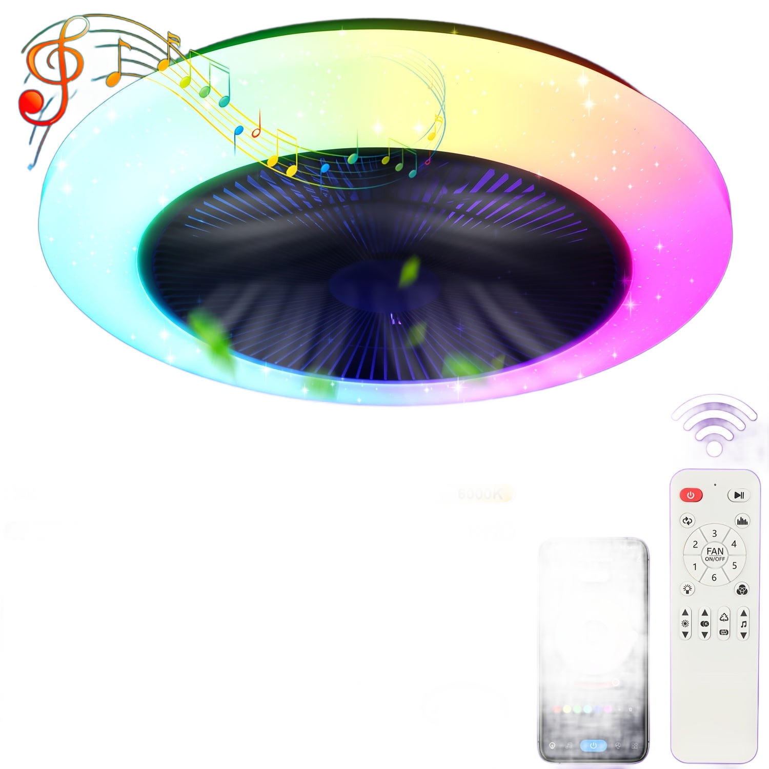 Image from RGB Smart Ceiling Fan Light with Music Sync | 6-Speed Fan + Starry Sky Effect | Quiet Design | APP/Lighting | Suitable for Bedroom/Dining Room - Copy