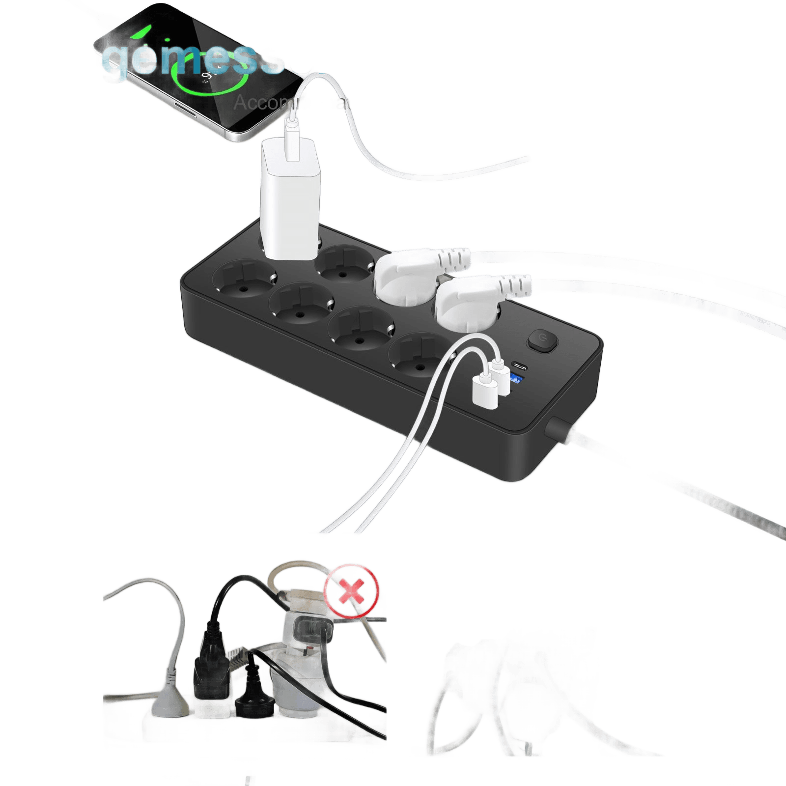 8-Outlet Power Strip with 3 USB Ports & Type-C Interface 180cm - TKINGS