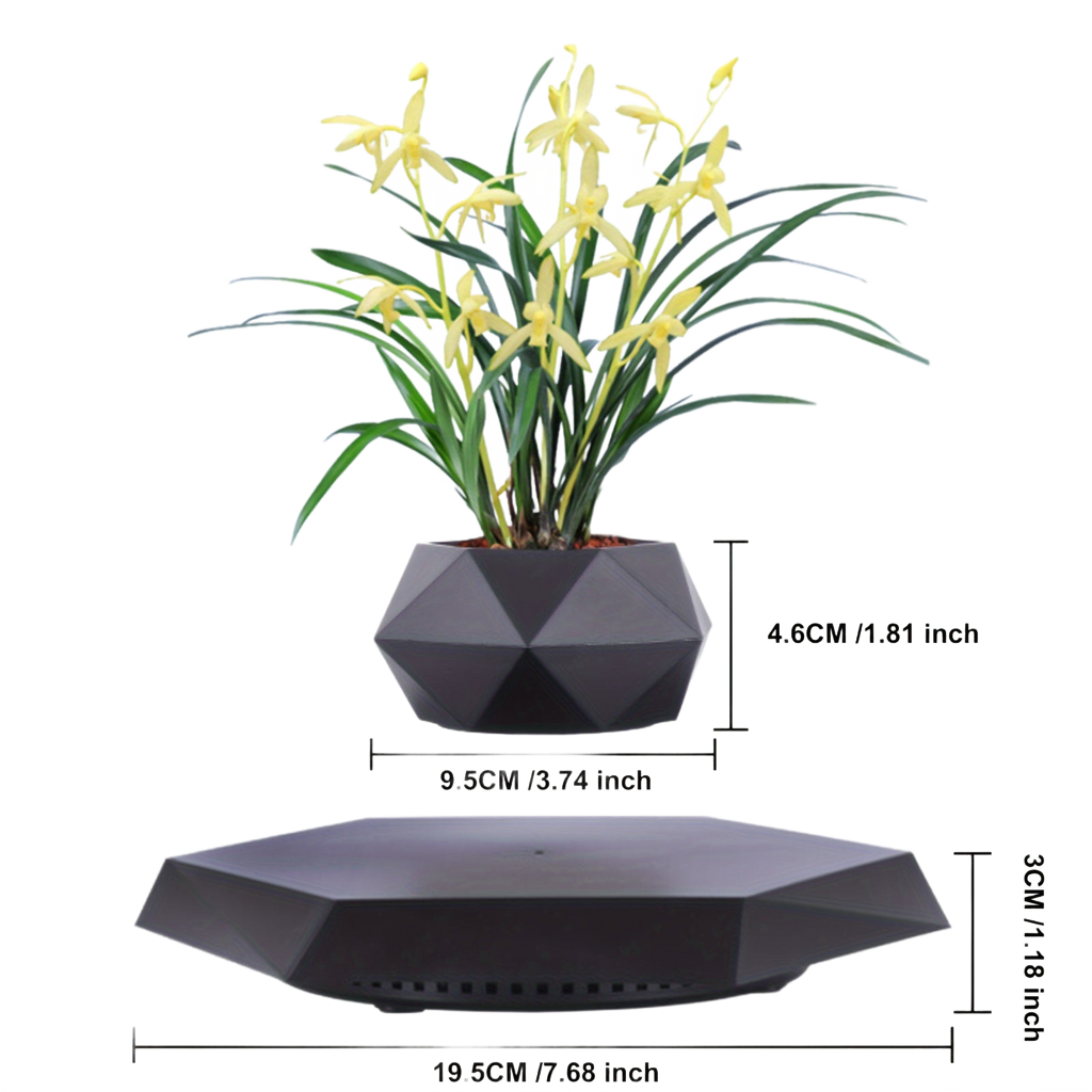 Image from 1pc, Magnetic Levitating Mini Rotating Flower Pot, New Magic Black Floating Plant Pot, Creative Pots For Office Desktop Balcony Home Garden Indoor Statue Decorations Ornaments - Copy