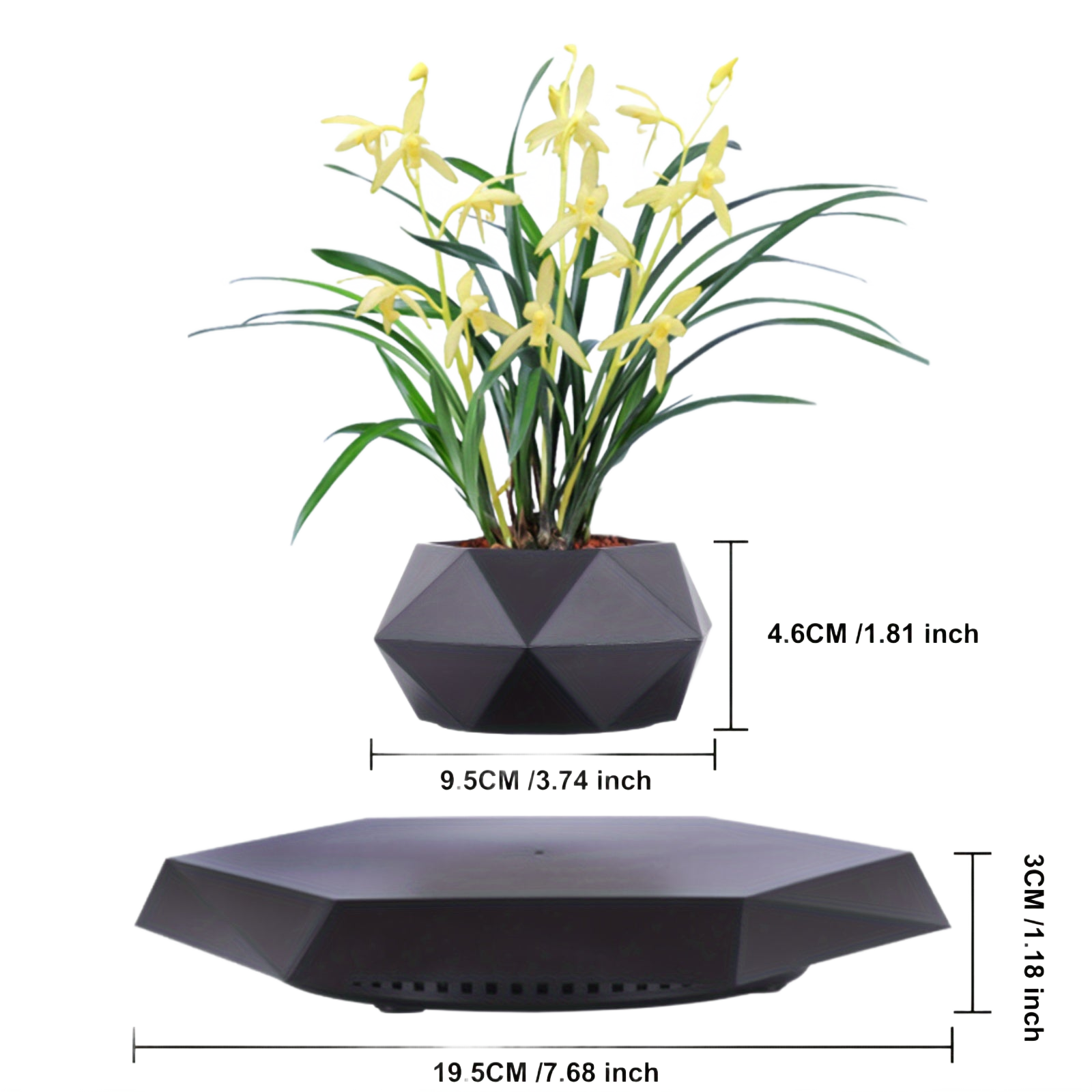 Image from 1pc, Magnetic Levitating Mini Rotating Flower Pot, New Magic Black Floating Plant Pot, Creative Pots For Office Desktop Balcony Home Garden Indoor Statue Decorations Ornaments - Copy