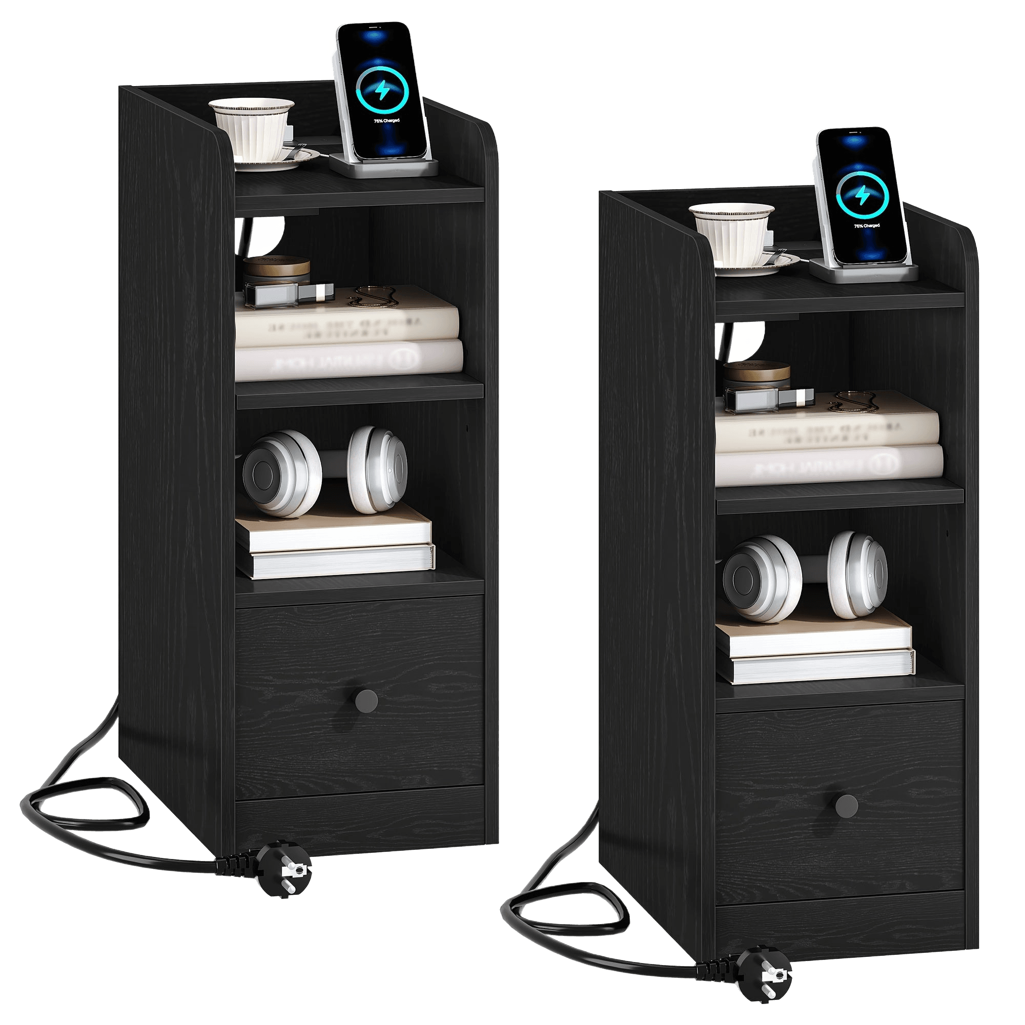 Bedside Table Set Of 2 With Charging Station, USB & Type C - TKINGS