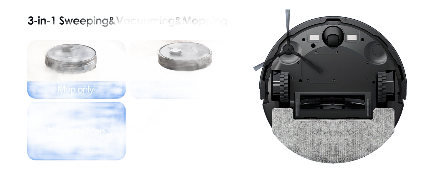 Image from Robot Vacuum And Mop Combo 6500Pa, Lubluelu L15 Robot Vacuum, Auto-Charging, 5 Maps, 30 No-go Zones, WiFi/App/Alexa, 3in 1 Robot Vacuum Cleaner for Pet Hair Carpet Hard Floor - Copy