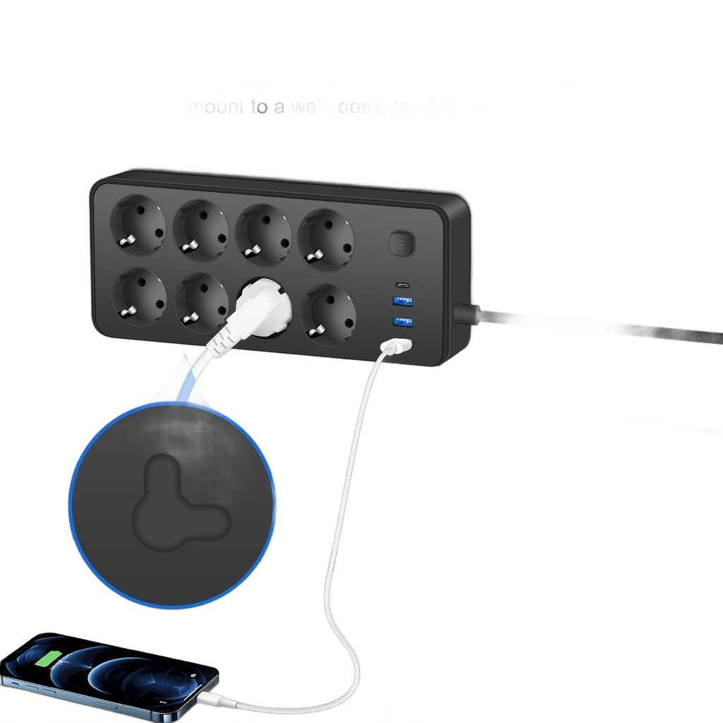 8-Outlet Power Strip with 3 USB Ports & Type-C Interface 180cm - TKINGS