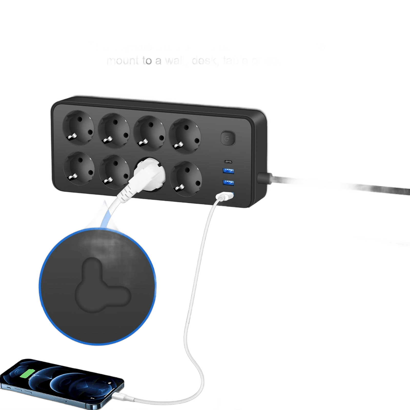 8-Outlet Power Strip with 3 USB Ports & Type-C Interface 180cm - TKINGS