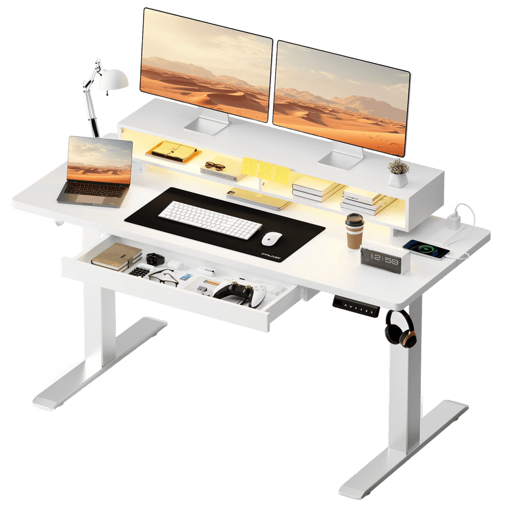 Adjustable Height Desk 120X60Cm Desk with Drawers And Monitor Stand - TKINGS