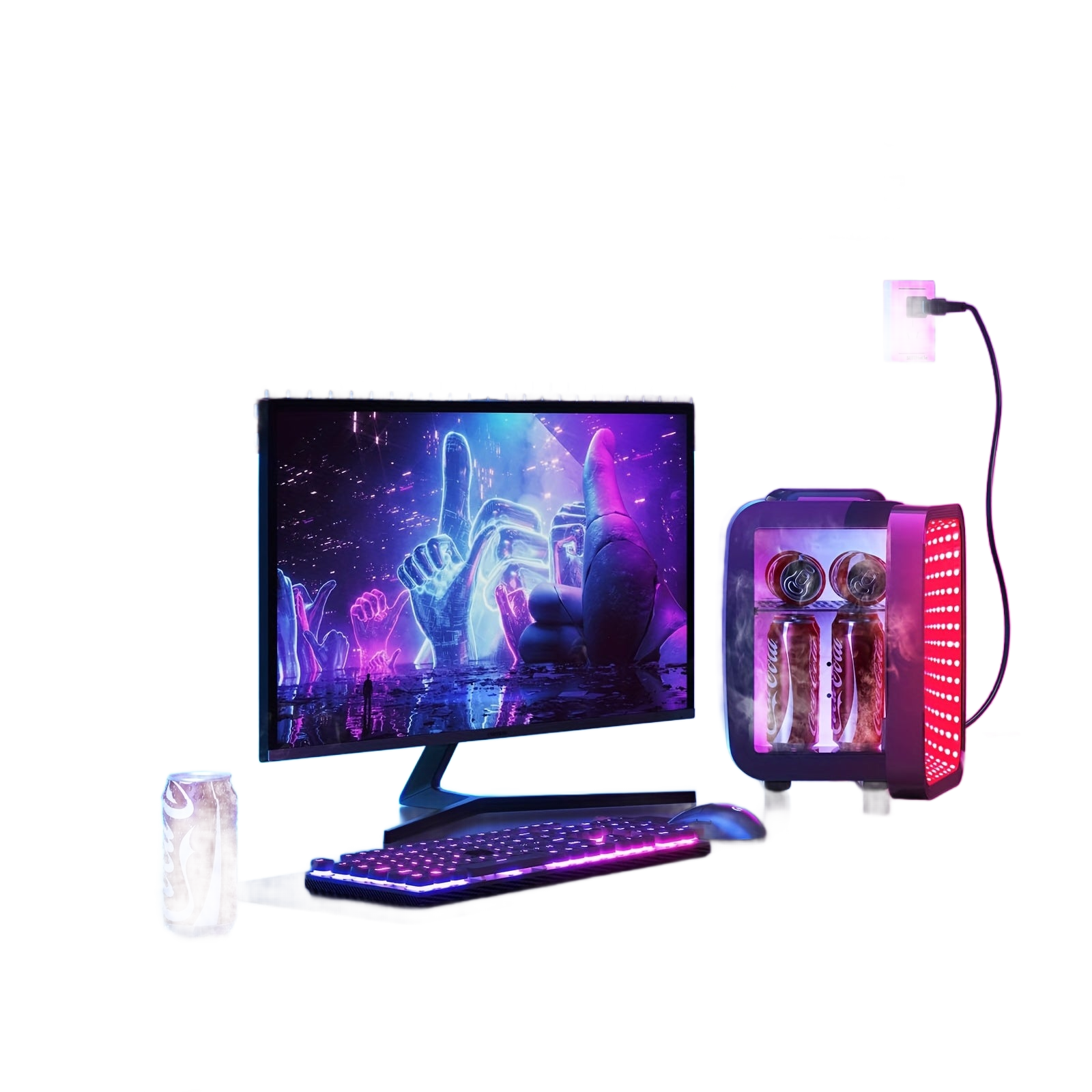 Image from AISUTHA Adjustable Mini Refrigerator with LED Lights, 4L Capacity, Semiconductor Cooling, External Ice Dispenser, 1 Door, Glossy Finish, Plug Powered, Ideal for Bedroom, Office, Game Room, Car - Holiday Gift, Mini Refrigerato - Copy