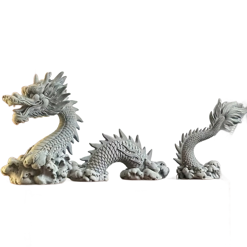 Image from 3pcs Chinese Dragon Sculpture Set - Handcrafted Carved Stone Art Figurines, Suitable for Home Office Desk Decor, Fish Tank Landscape, Auspicious Feng Shui Ornaments, Tea Pets and Holiday Gifts - Copy