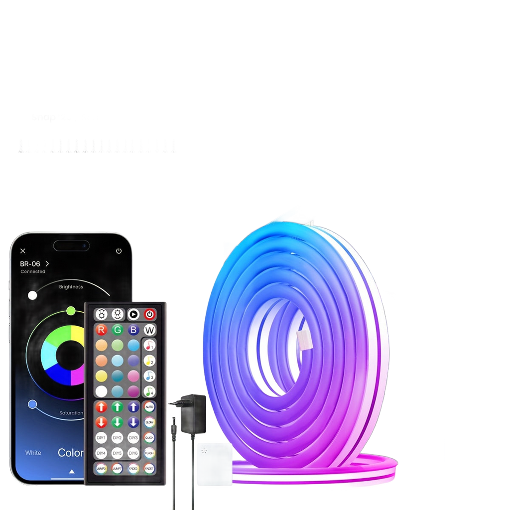 Image from Mexllex Upgraded Smart RGB Neon LED Strip With App/Remote Control, Multiple Modes, Timer Function, Music Sync Gaming LED Strip Lights For Bedroom, Room Decoration - Copy