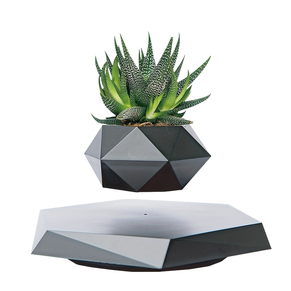Image from 1pc, Magnetic Levitating Mini Rotating Flower Pot, New Magic Black Floating Plant Pot, Creative Pots For Office Desktop Balcony Home Garden Indoor Statue Decorations Ornaments - Copy