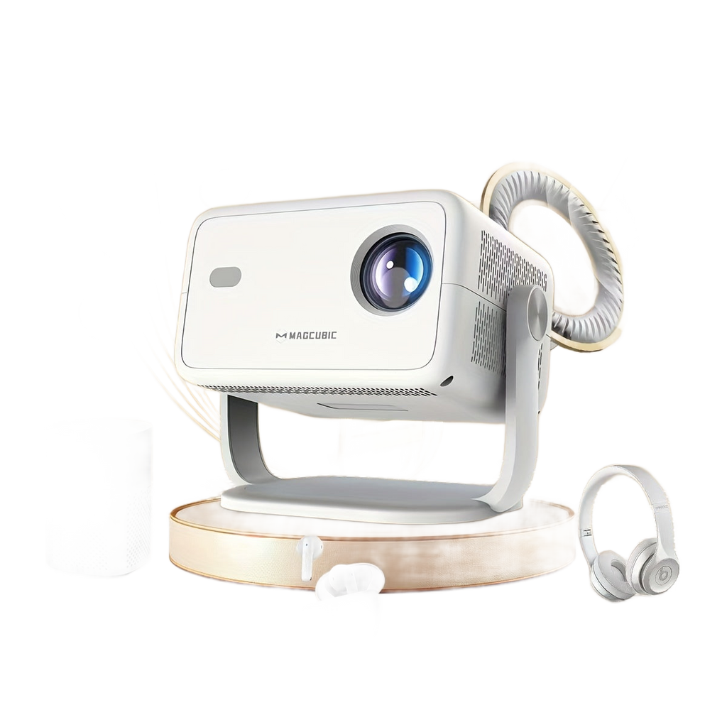 Image from Magcubic L018 Portable Projector with Voice Assistant, 1080P HD, 650 ANSI Lumens, 1.2:1 Projection Ratio, 360° Removable, 1080P Native Resolution, Android 11, EU Plug, White, Projector for Home Theater, Office Presentation, - Copy