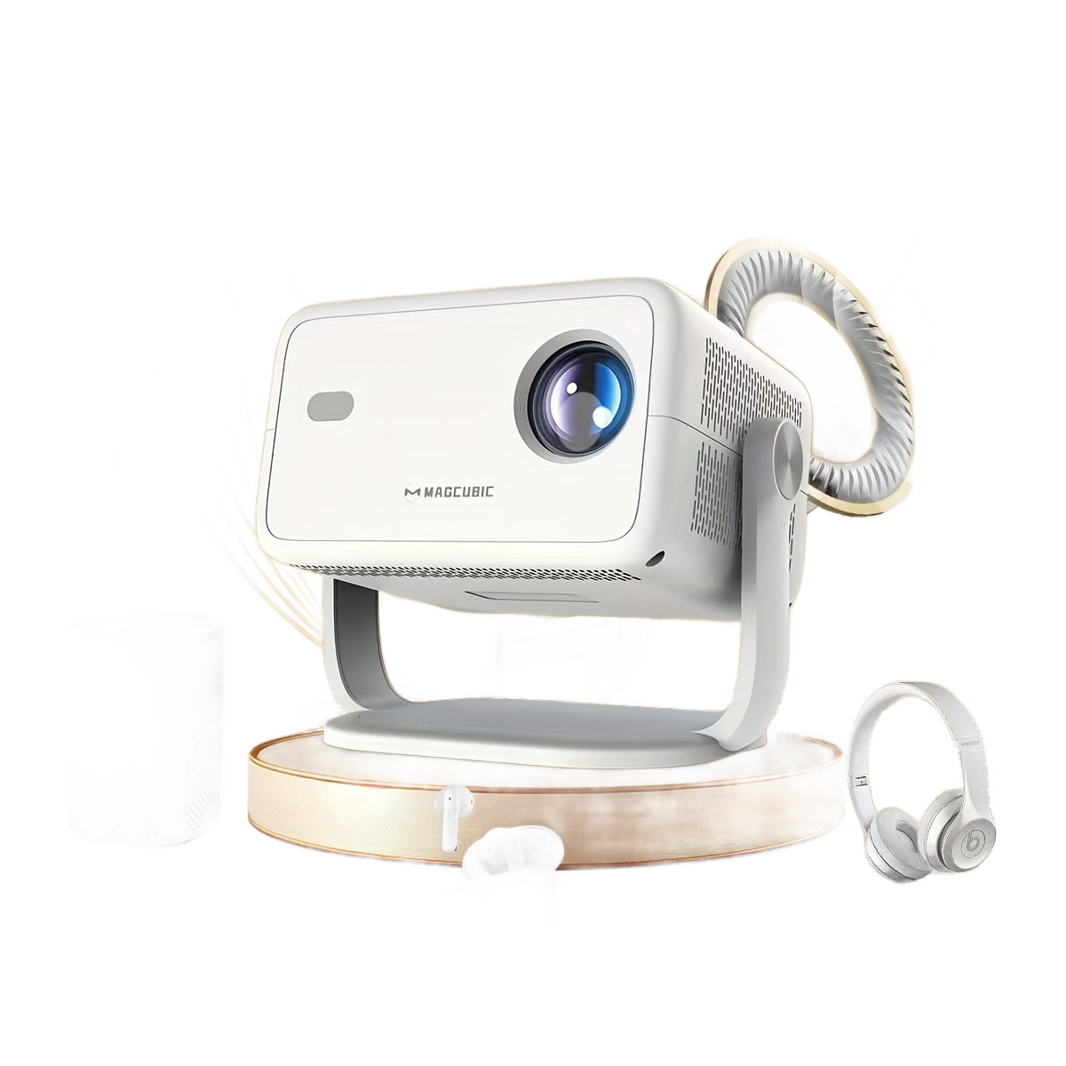 Image from Magcubic L018 Portable Projector with Voice Assistant, 1080P HD, 650 ANSI Lumens, 1.2:1 Projection Ratio, 360° Removable, 1080P Native Resolution, Android 11, EU Plug, White, Projector for Home Theater, Office Presentation, - Copy