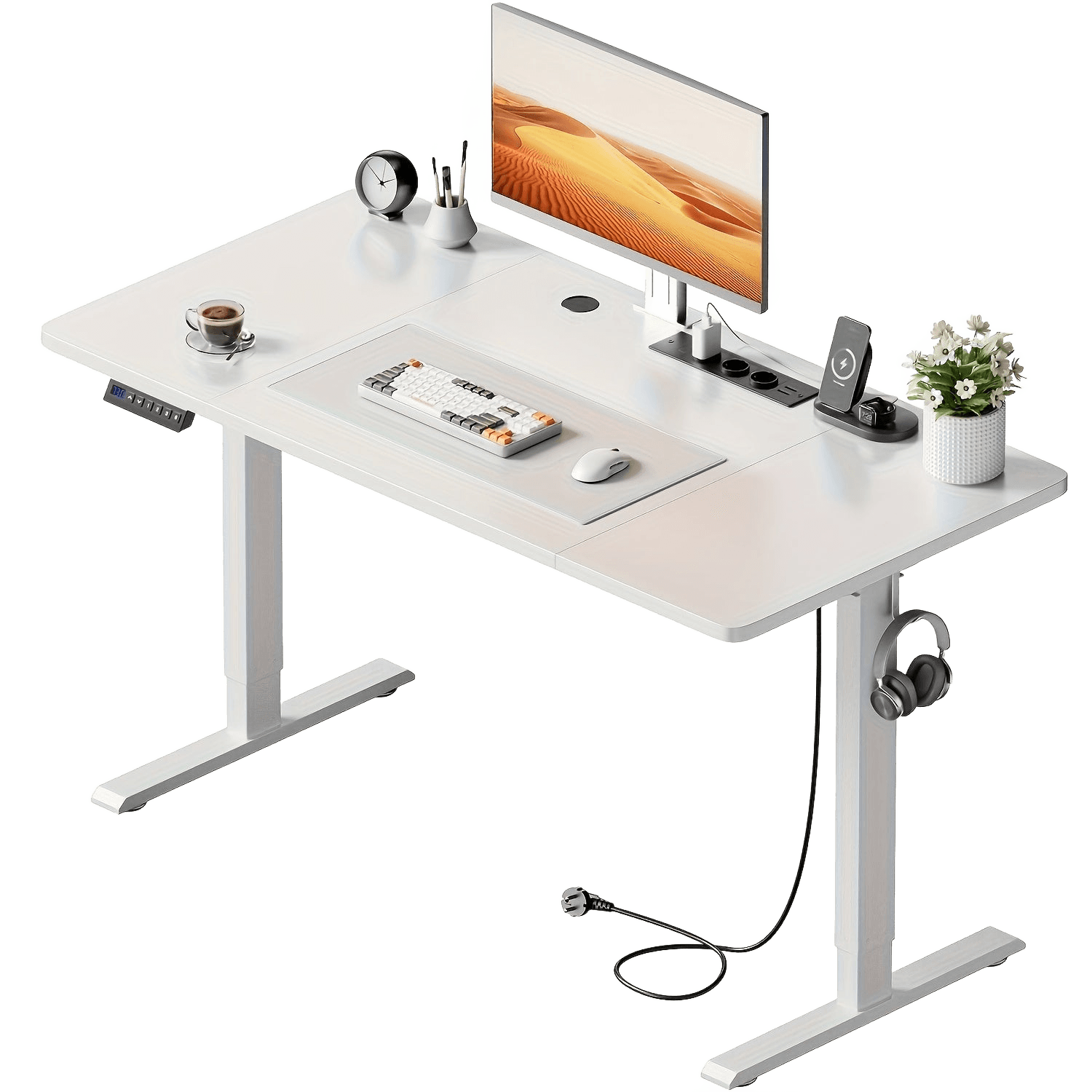 Electric Desk With Adjustable Height, USB Charging Port, And Power Outlet - TKINGS