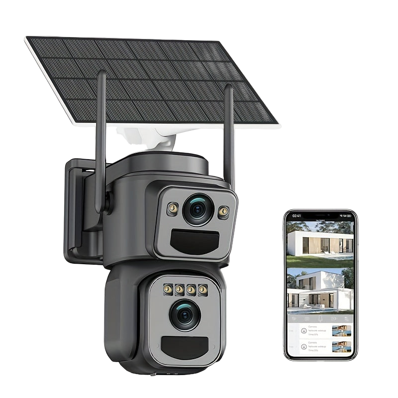 Image from Multifunctional Security Camera with Solar Panel, 2K 300W Pixel Video Resolution, Wireless Outdoor WiFi Monitoring, High-Definition Dual Lens Automatic Rotation Pan-Tilt Night Vision, Motion Detection, Two-Way Audio, Ultra Wi - Copy