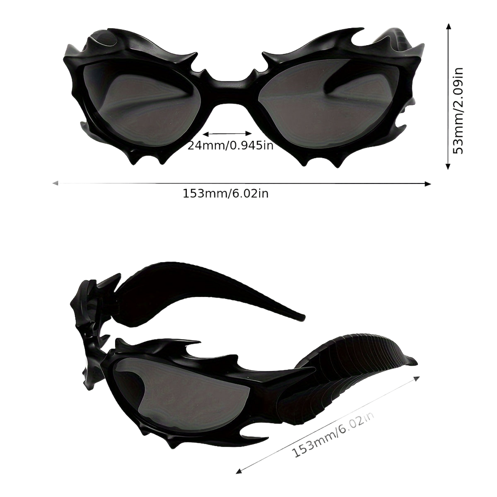 Image from SSPV Edgy Chic Fire Bull Horn Glasses - Oversized Black Frame with Red & Orange Gradient Lenses, Metallic Accents & Pointed Tips for a Bold, Trendy Look, Fashion Accessories, Statement Eyewear, Durable Plastic Frame - Copy