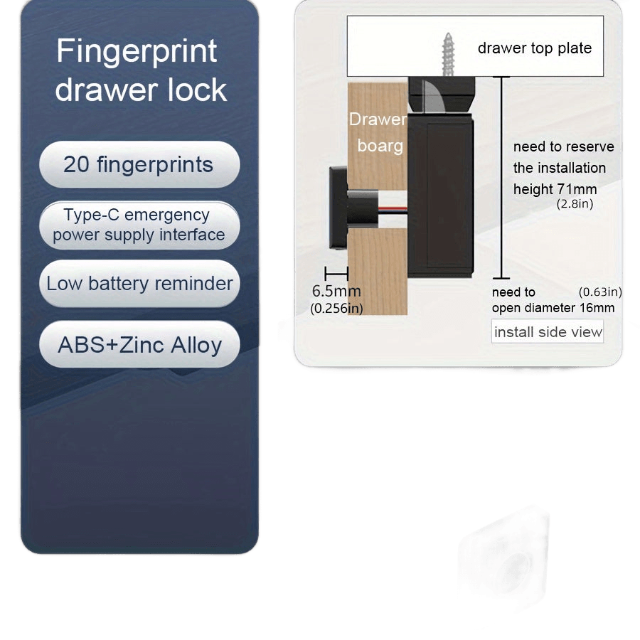 Intelligent Fingerprint Cabinet Lock, One-Button Unlocking - TKINGS