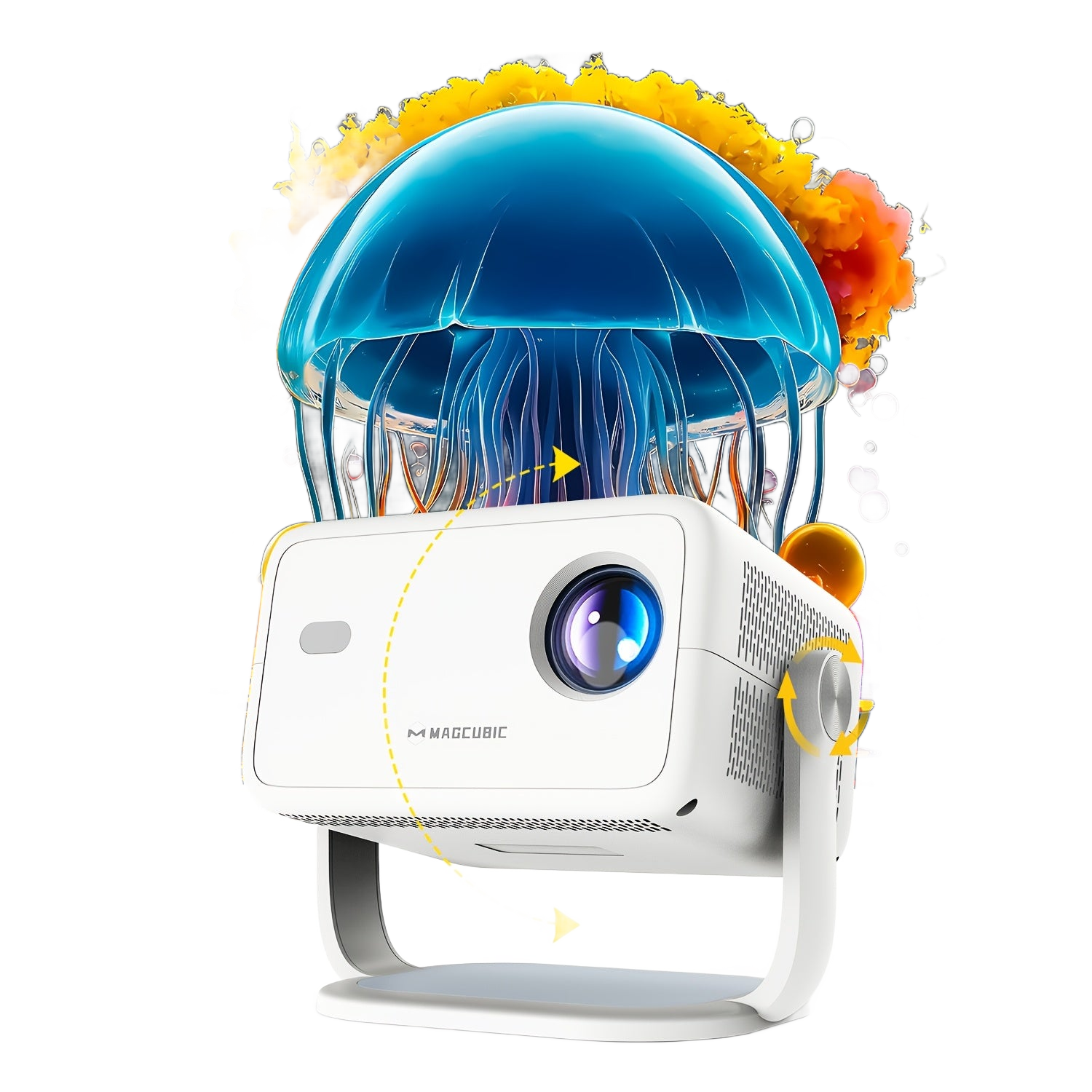Image from Magcubic L018 Portable Projector with Voice Assistant, 1080P HD, 650 ANSI Lumens, 1.2:1 Projection Ratio, 360° Removable, 1080P Native Resolution, Android 11, EU Plug, White, Projector for Home Theater, Office Presentation, - Copy