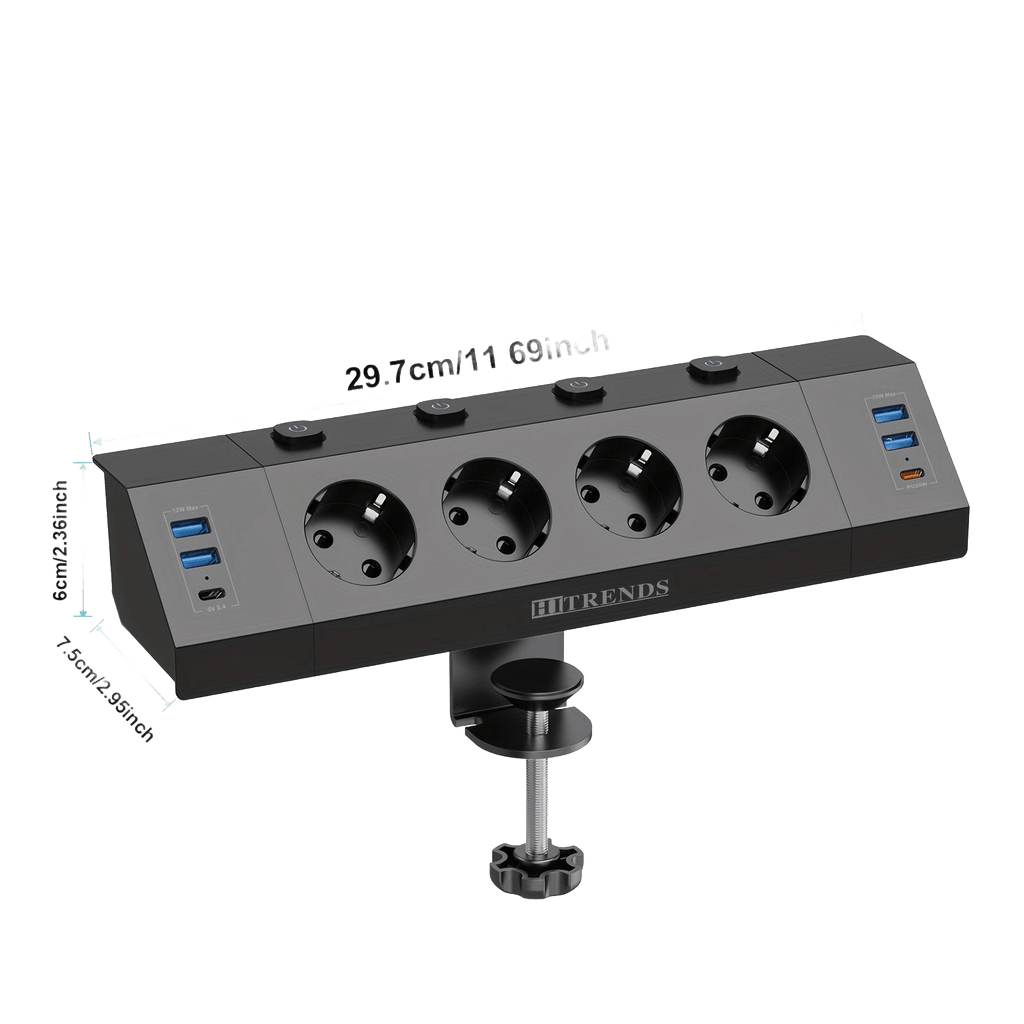 Power Strip with Clamp, 4 Independent Switch-4 USB + 4 Type-C - TKINGS