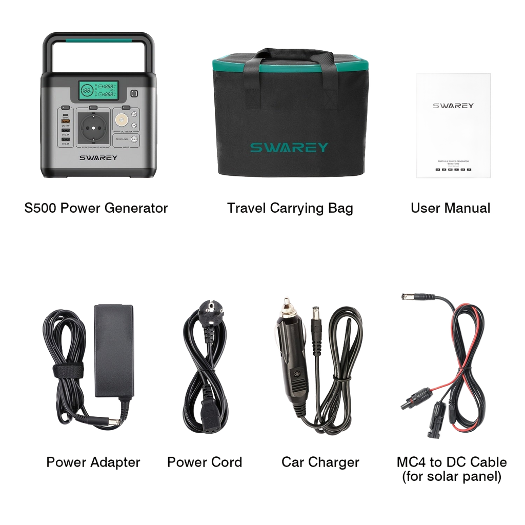 Image from SWAREY Portable Power Bank, Power Station 518 Wh, Solar Generator 500 W AC Output, 65 W USB-C Port, Power Generator Battery for Party, Travel, Camping, Motorhome, Emergency - Copy