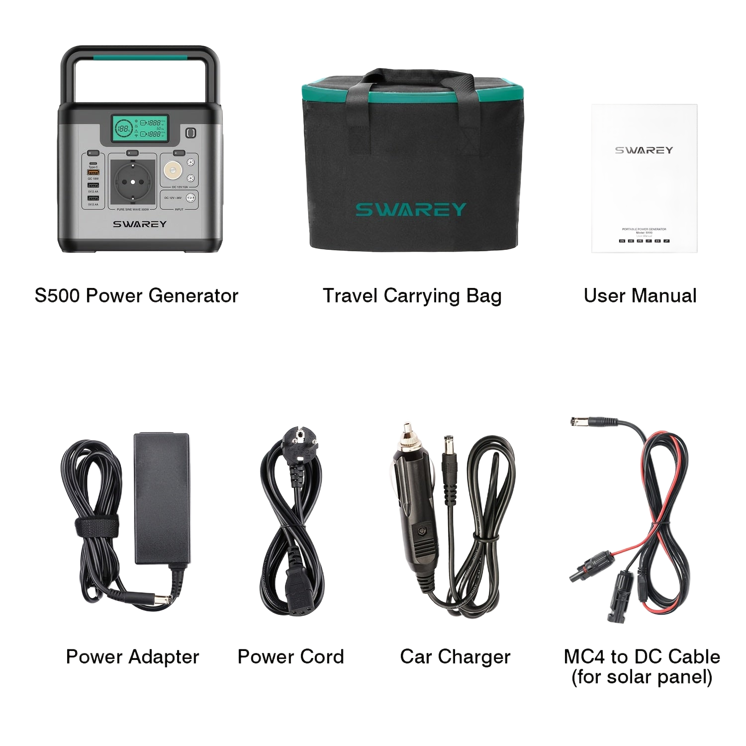 Image from SWAREY Portable Power Bank, Power Station 518 Wh, Solar Generator 500 W AC Output, 65 W USB-C Port, Power Generator Battery for Party, Travel, Camping, Motorhome, Emergency - Copy
