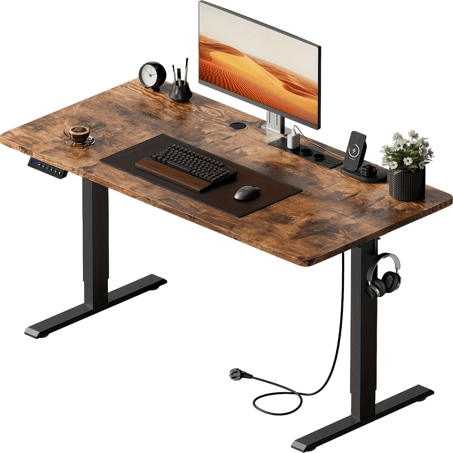 Electric Desk With Adjustable Height, USB Charging Port, And Power Outlet - TKINGS