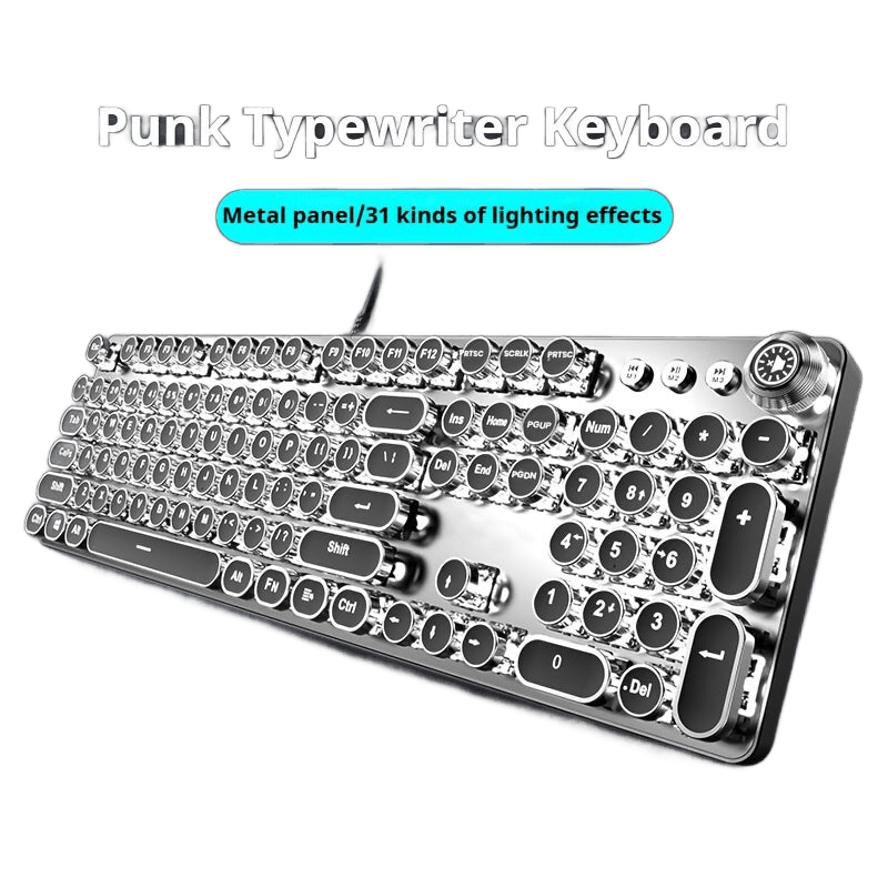 Punk Typewriter Mechanical Gaming Keyboard, All-Metal Panel 104 Keys - TKINGS