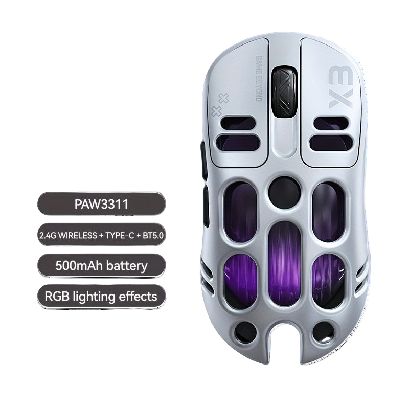 Image from T-WOLF Wolf X3 Gaming Mouse - Wireless 3-in-1 Wireless, RGB Lights, Dual-Color Scheme, High-Resolution Sensor, USB & Type-C Charging, Durable Plastic for PC Gaming & Typing, Sleek Design, Rechargeable Battery - Copy