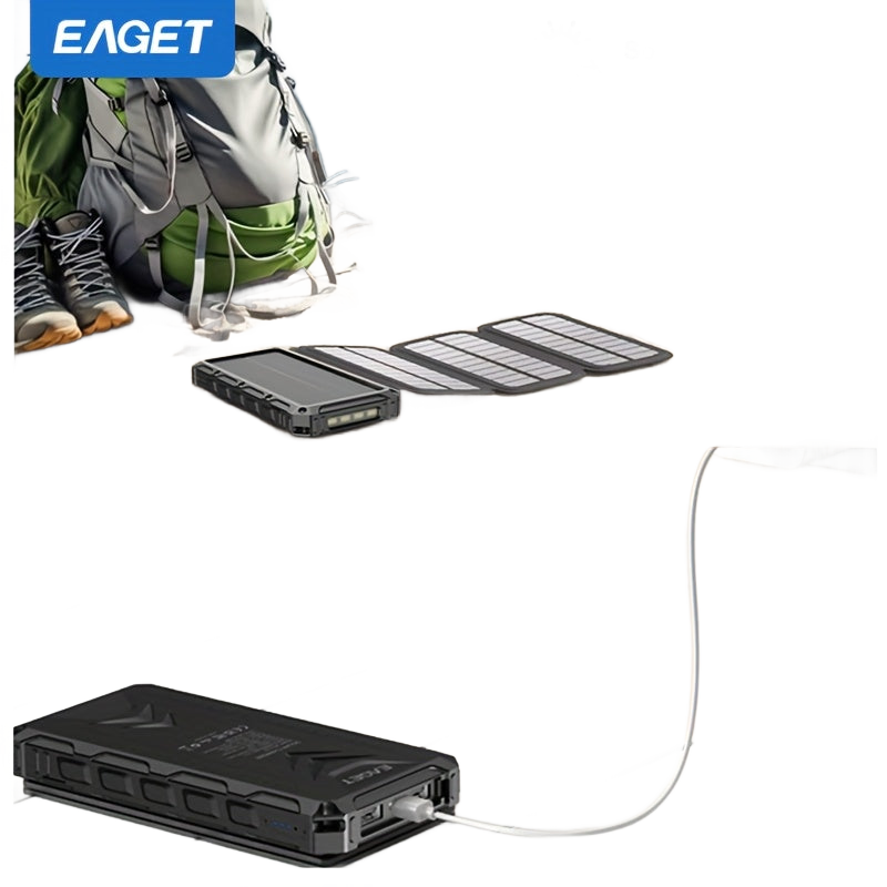 Image from EAGET 4-Foldable Solar Panels 8W High Conversion Efficiency 20000mAh Portable Power Bank with 3A Fast Charging, 2 USB Outputs & USB-C, Compatible with Smartphones, Tablets, Laptops for Outdoor Camping, Hiking, Travel, Solar P - Copy